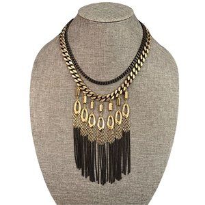 Stella & Dot Lillith Fringe Statement Necklace Mixed Metal Tribal Gold B…